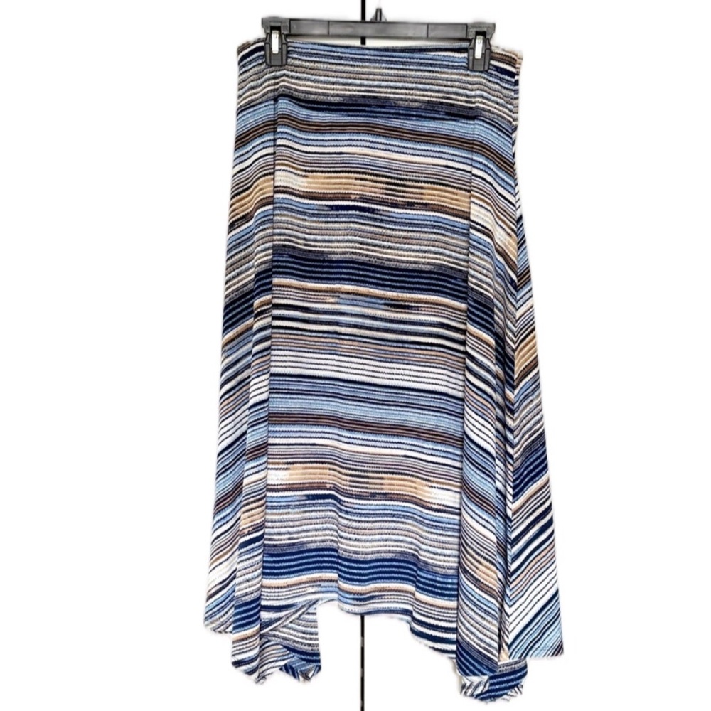 Christopher & Banks Blue Striped Asymmetrical Long Stretch Skirt Size Medium